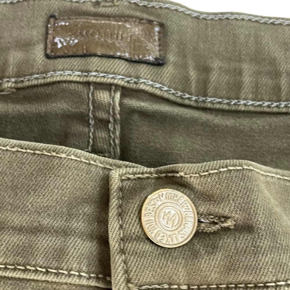 Mother The Drop Out Jeans Moss Green Stretch Crop Distressed Style Sz 28 - Picture 4 of 15